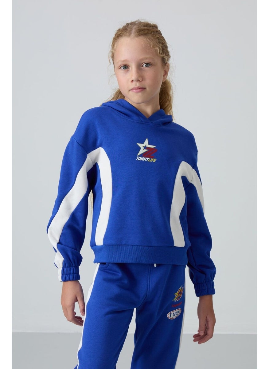 Night Blue Cotton Fluffy Soft Textured Standard Fit Printed Girls Tracksuit - 75166