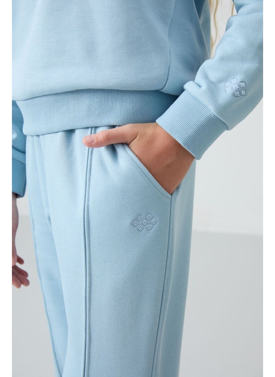 Light Blue Cotton Fluffy Soft Texture Oversize Embroidered Girl Tracksuit - 75145