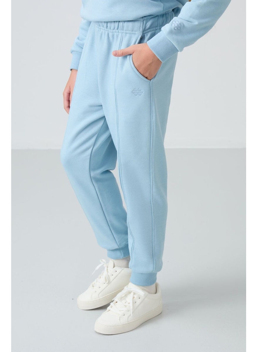 Light Blue Cotton Fluffy Soft Texture Oversize Embroidered Girl Tracksuit - 75145
