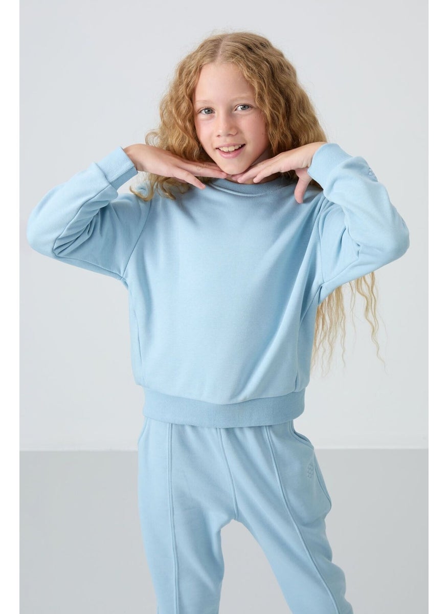 Light Blue Cotton Fluffy Soft Texture Oversize Embroidered Girl Tracksuit - 75145