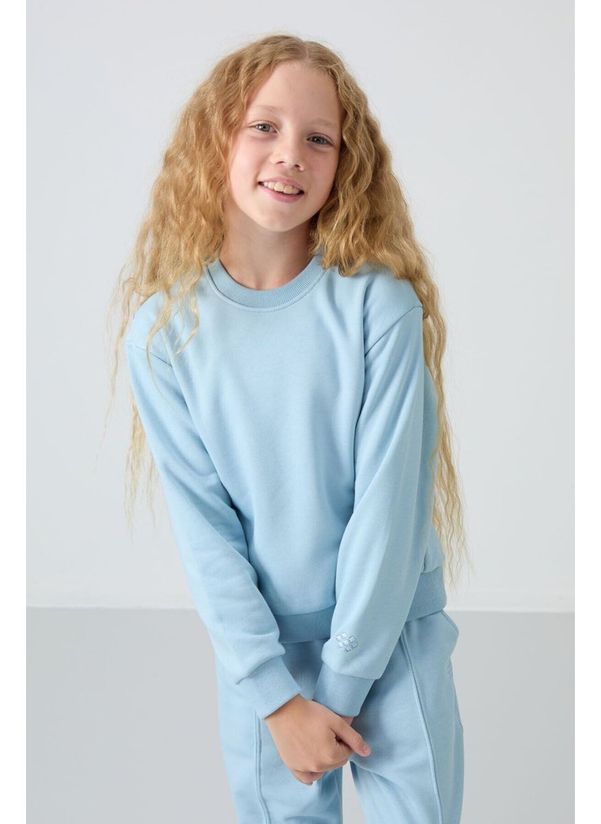 Light Blue Cotton Fluffy Soft Texture Oversize Embroidered Girl Tracksuit - 75145