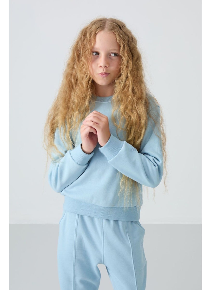 Light Blue Cotton Fluffy Soft Texture Oversize Embroidered Girl Tracksuit - 75145