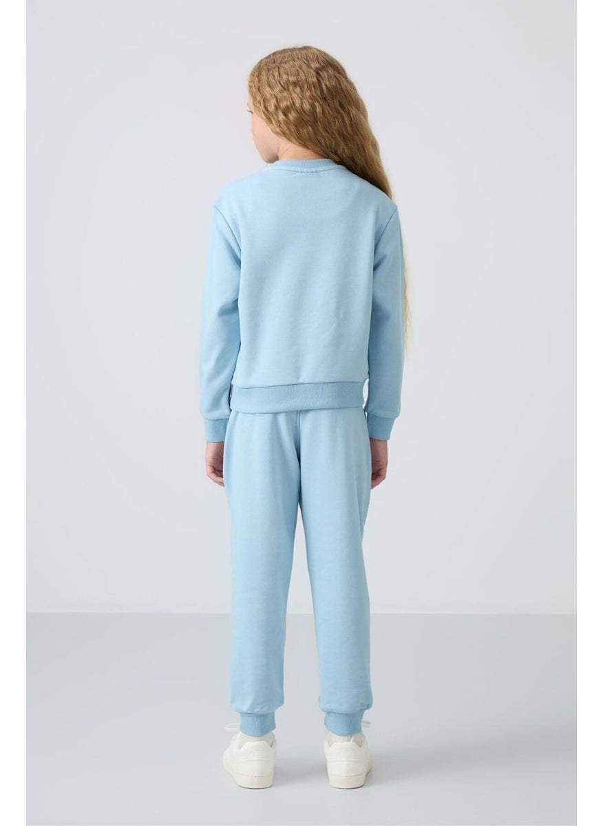 Light Blue Cotton Fluffy Soft Texture Oversize Embroidered Girl Tracksuit - 75145