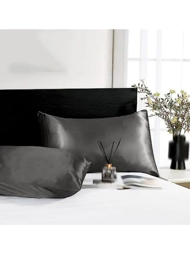 Silk Pillowcase, Comfortable Super Soft Pillow Cover, Elegant Design Fade Resistant Pillow Slip, Easy To Clean Washable Pillow Cases For For Hair And Skin, (2pcs, Grey)