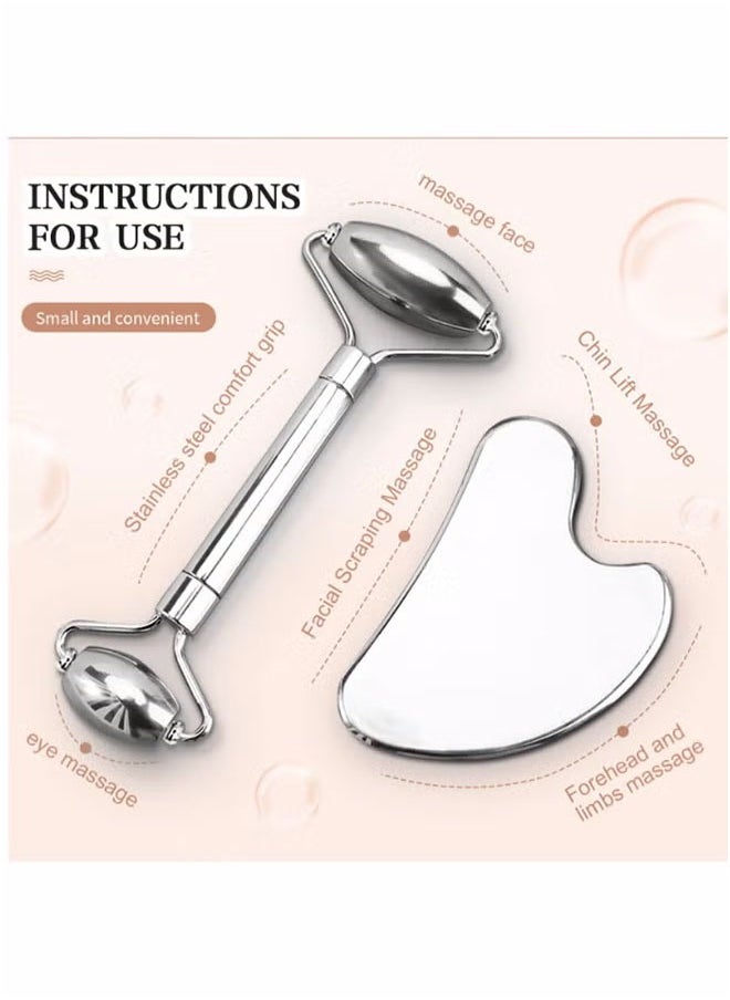 Stainless Steel Facial Roller And Gua Sha Face Body Treatment, Reduce Puffiness, Facial Tension, Durable
