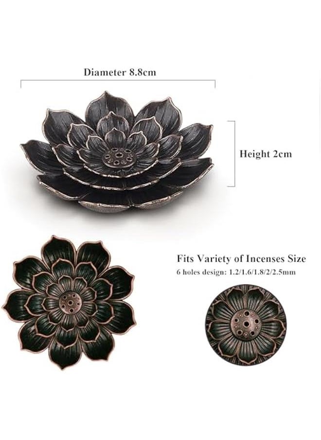 Incense Burner - Lotus Stick Incense Holder 6 Incense Holes with Detachable Ash Catcher 2Pcs