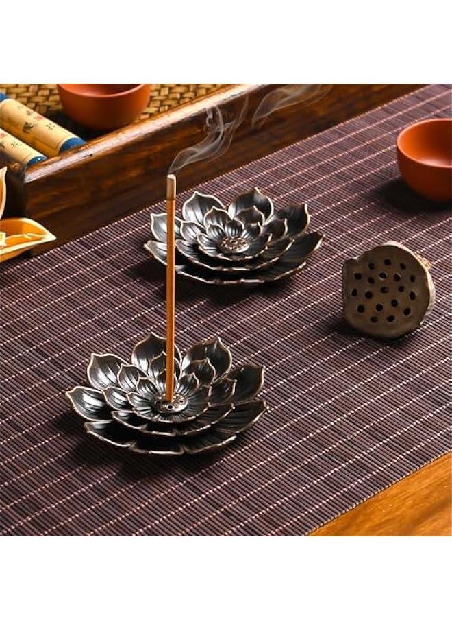 Incense Burner - Lotus Stick Incense Holder 6 Incense Holes with Detachable Ash Catcher 2Pcs