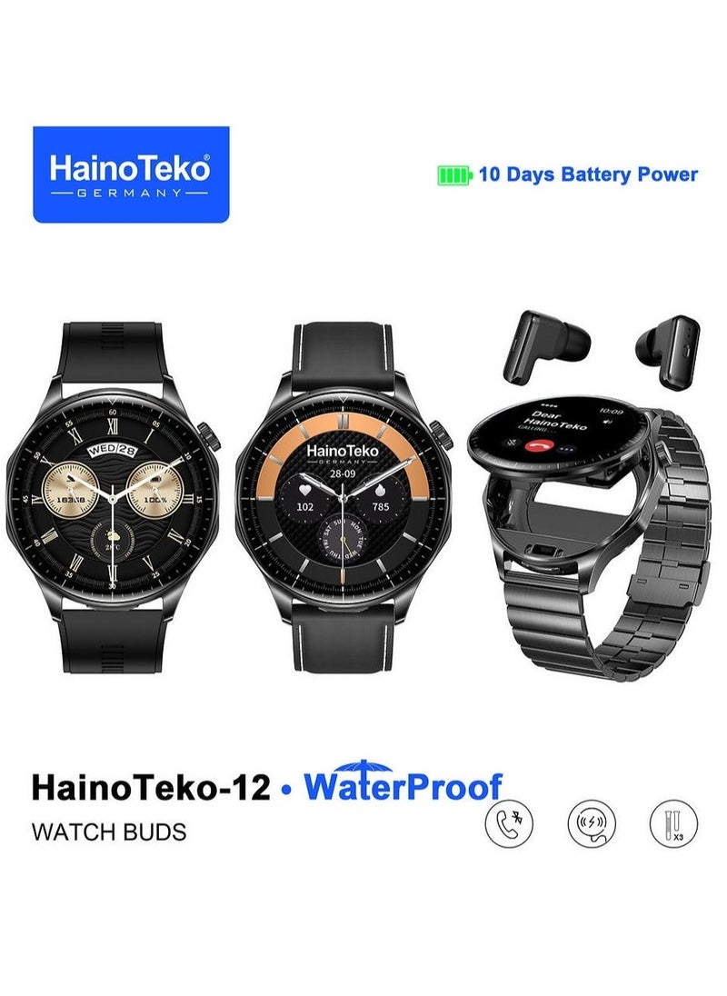 Waterproof Smartwatch for Men with Integrated Wireless Earbuds – Sleek Black Design Featuring AMOLED Display, 3 Interchangeable Straps, Charging Cable Included, Ideal for Fitness, Calls, and Everyday Use