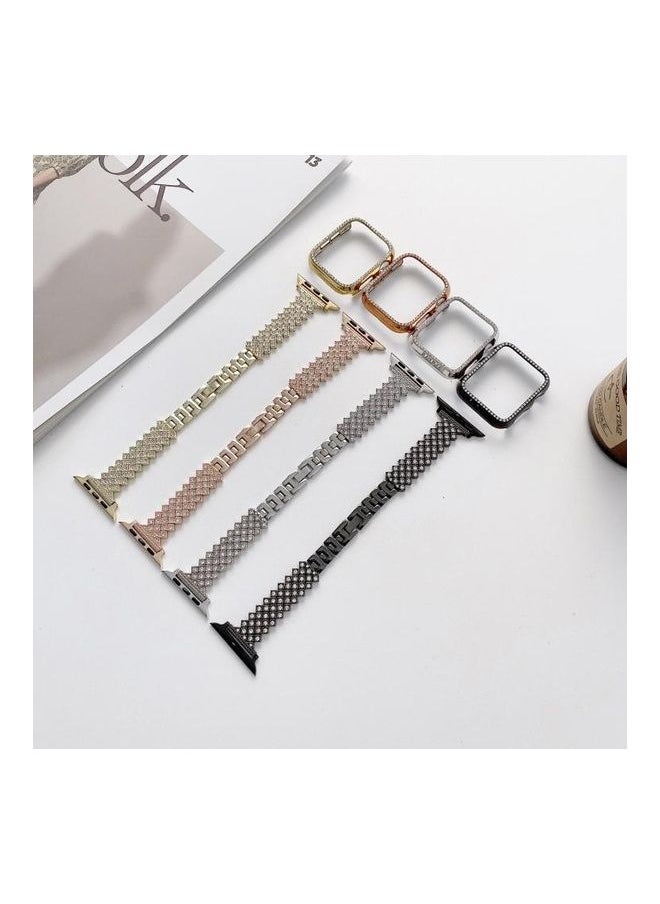 Diamond Metal Replacement Wrist Strap with Protective Case For Apple Watch Series 3/2/1 38mm Rose Gold