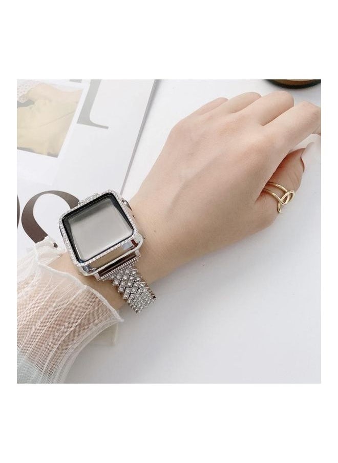 Diamond Metal Replacement Wrist Strap with Protective Case For Apple Watch Series 3/2/1 38mm Rose Gold