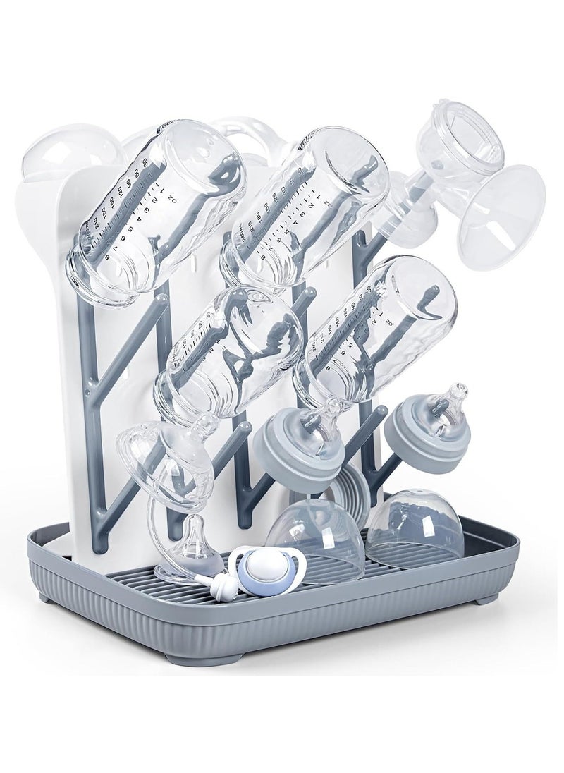 Baby Bottle Dryer Rack with Water Tray, Large Vertical Bottle Holder, Countertop Rack for Toddler Bottles & Storage Box, Space-Saving Stand for Baby Bottles & Pump Parts, Non-Slip Bottom for Kitchen Countertop