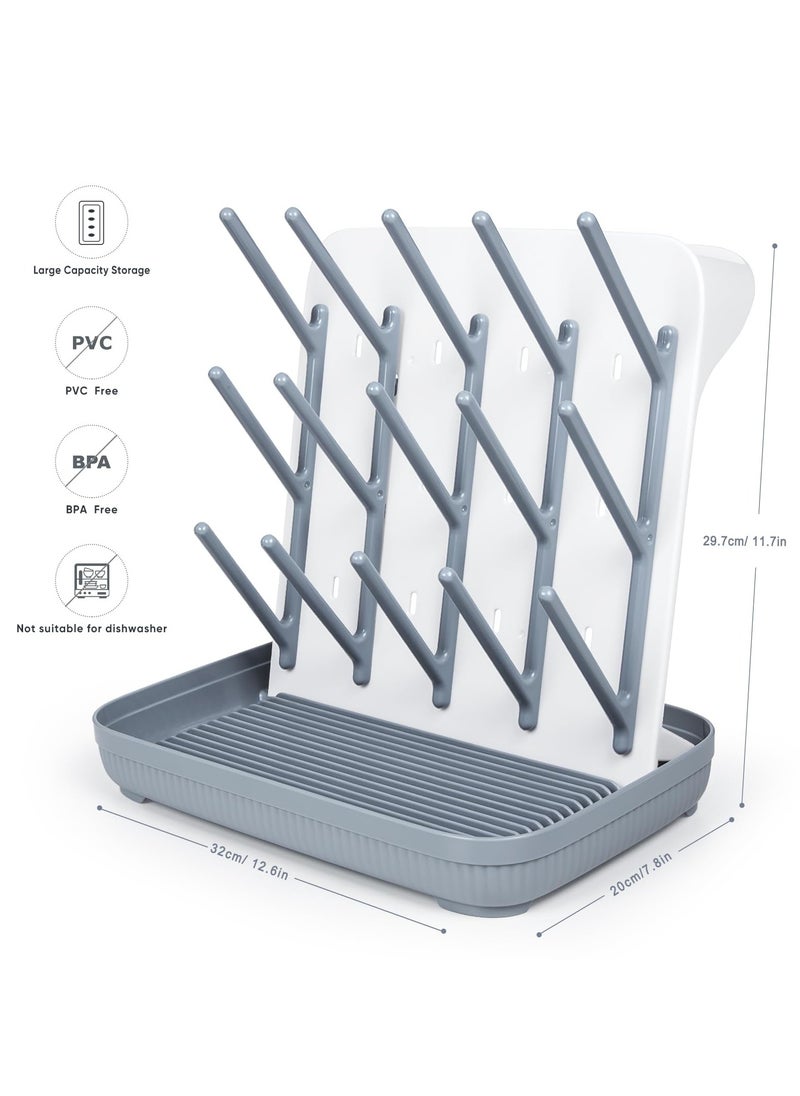 Baby Bottle Dryer Rack with Water Tray, Large Vertical Bottle Holder, Countertop Rack for Toddler Bottles & Storage Box, Space-Saving Stand for Baby Bottles & Pump Parts, Non-Slip Bottom for Kitchen Countertop