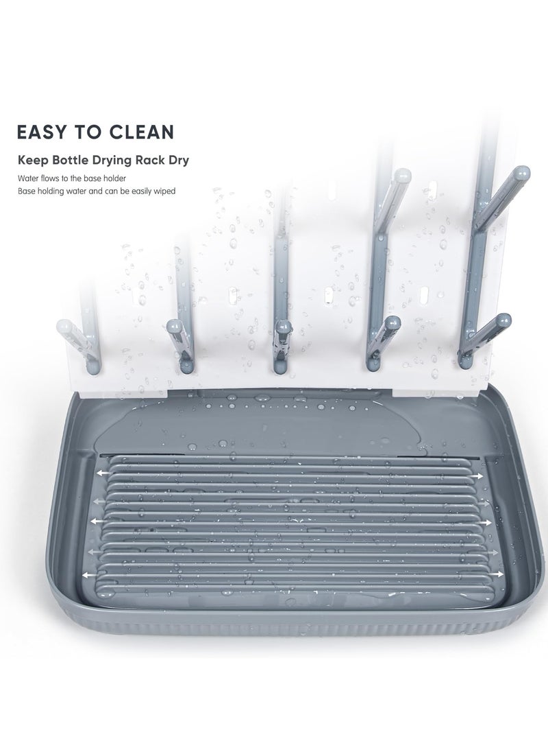 Baby Bottle Dryer Rack with Water Tray, Large Vertical Bottle Holder, Countertop Rack for Toddler Bottles & Storage Box, Space-Saving Stand for Baby Bottles & Pump Parts, Non-Slip Bottom for Kitchen Countertop