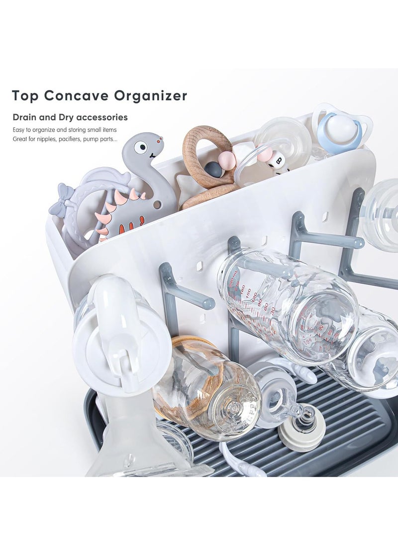 Baby Bottle Dryer Rack with Water Tray, Large Vertical Bottle Holder, Countertop Rack for Toddler Bottles & Storage Box, Space-Saving Stand for Baby Bottles & Pump Parts, Non-Slip Bottom for Kitchen Countertop