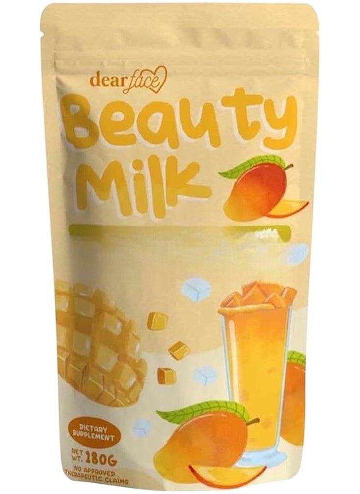 Dear Face Beauty Milk Drink - 10 Sachets (18g Each) | Mango Flavored Collagen Supplement | Skin Nourishment Support