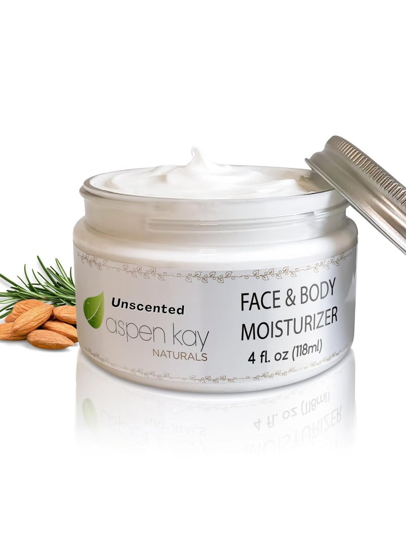 Aspen Kay Naturals Face & Body Moisturizer | Deep Moisturizing Face Cream for Dry Sensitive Skin | Light, Non-Greasy, & Fast Absorbing | Natural Face Moisturizer for Women | Unscented 4 Fl Oz