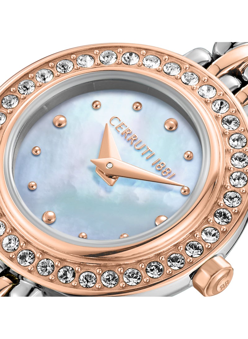 Men's Matera Analog Watch - White Mother of Pearl Dial, Crystal Embedded Topring, Two-Tone Bracelet