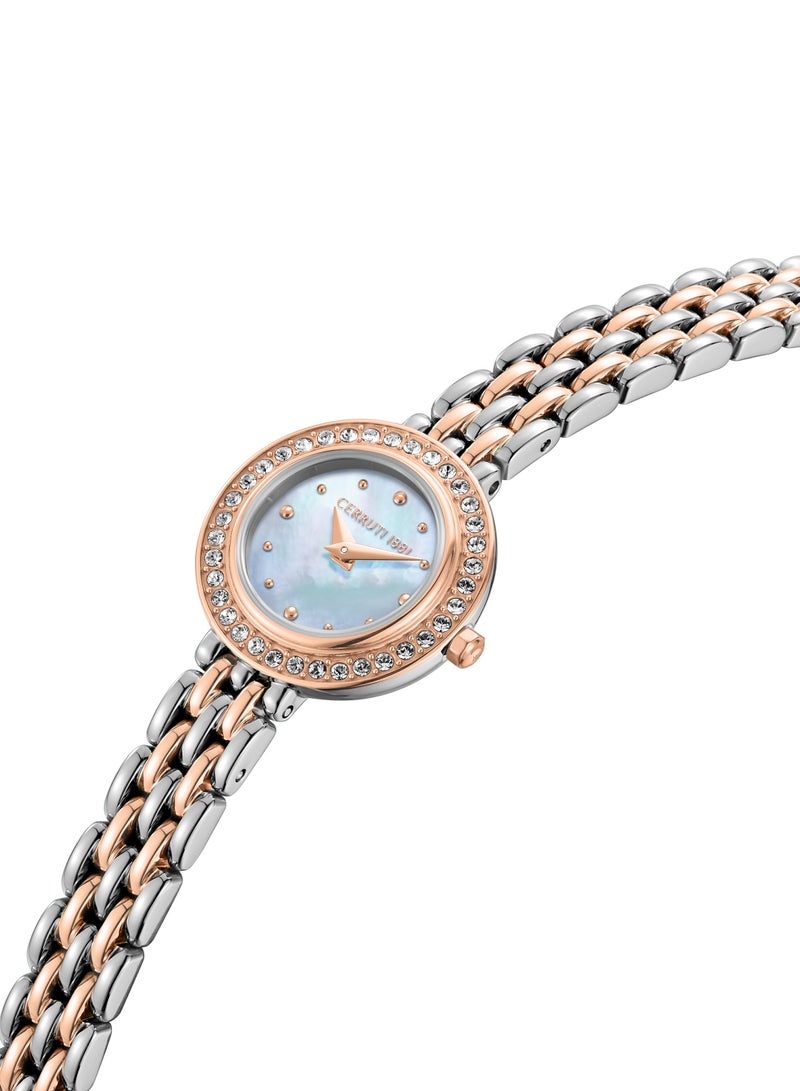 Men's Matera Analog Watch - White Mother of Pearl Dial, Crystal Embedded Topring, Two-Tone Bracelet