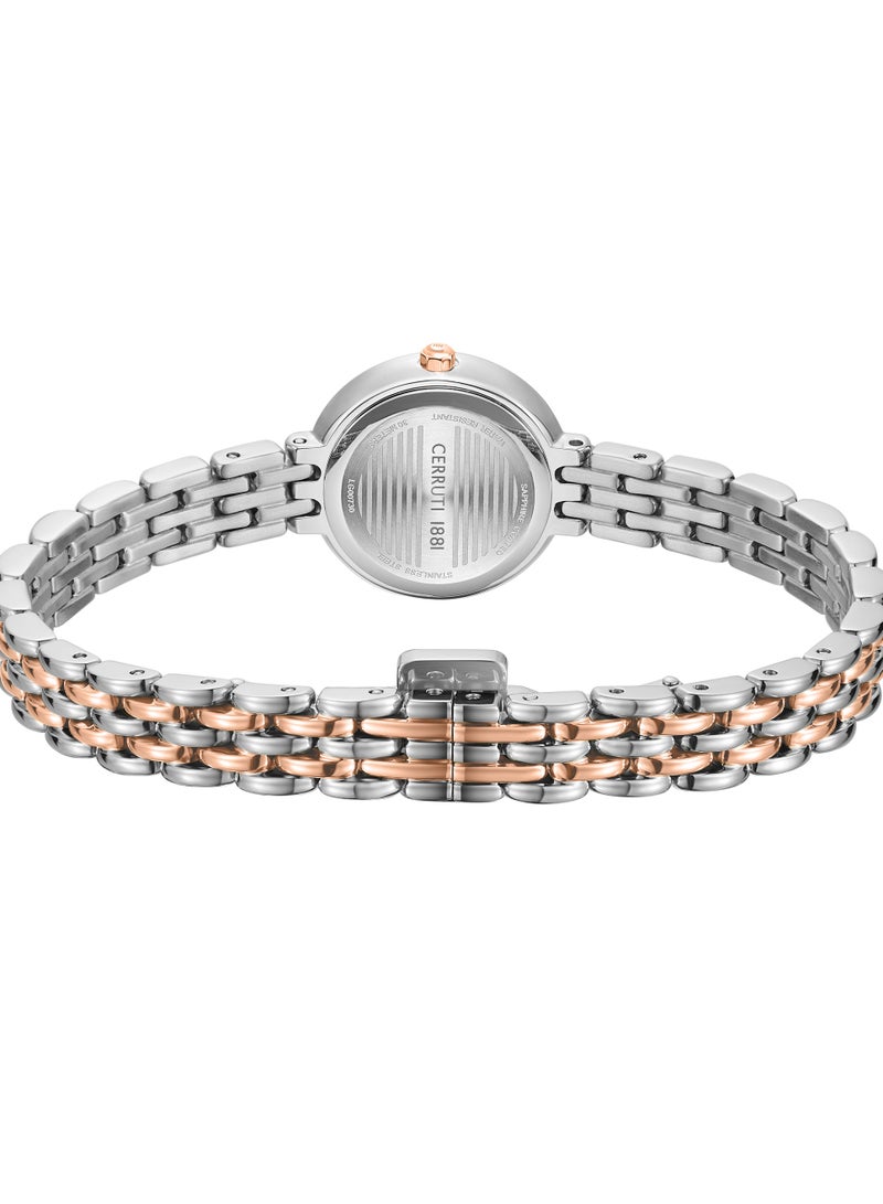 Men's Matera Analog Watch - White Mother of Pearl Dial, Crystal Embedded Topring, Two-Tone Bracelet