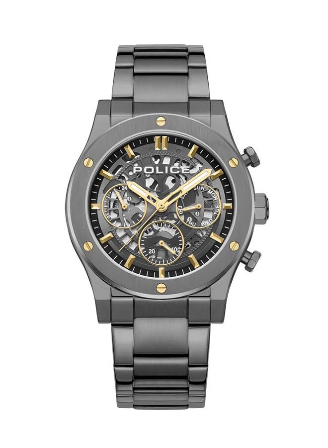 Men's Knotty 42mm Multi-Function Watch with Stainless Steel Bracelet, Ion-Plated Gun Dial & Gold-Plated Indexes