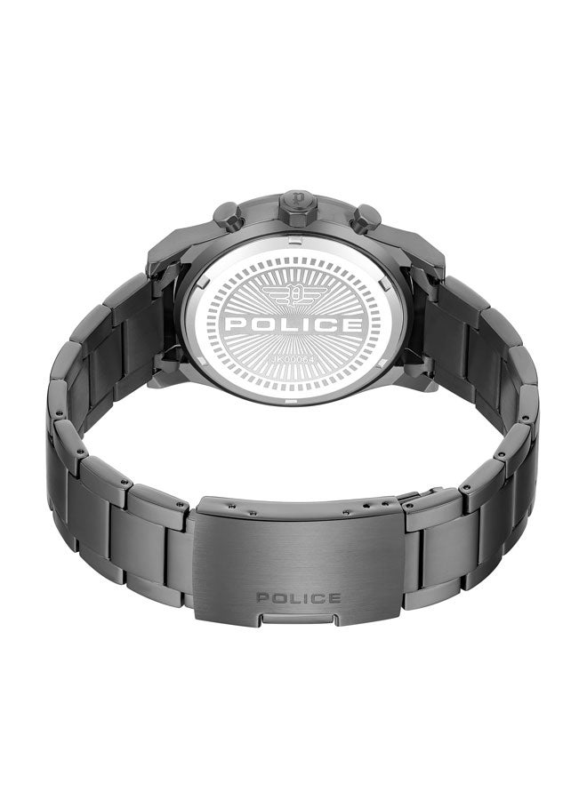 Men's Knotty 42mm Multi-Function Watch with Stainless Steel Bracelet, Ion-Plated Gun Dial & Gold-Plated Indexes