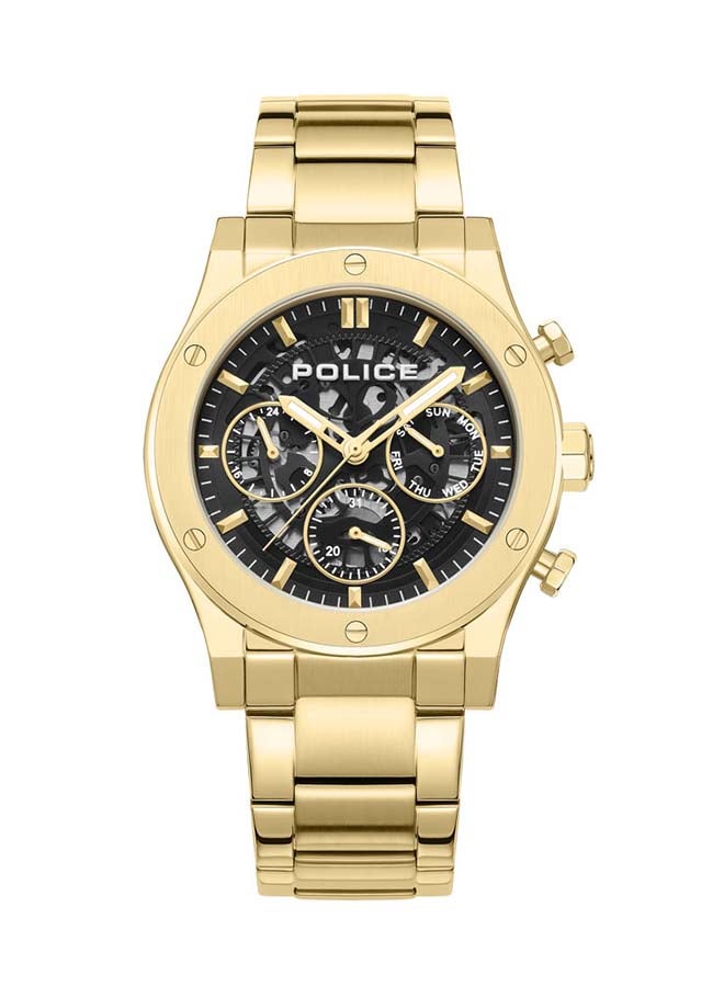 Men's Knotty 42mm Multi-Function Watch with Ion-Plated Gold Top Ring & Stainless Steel Bracelet