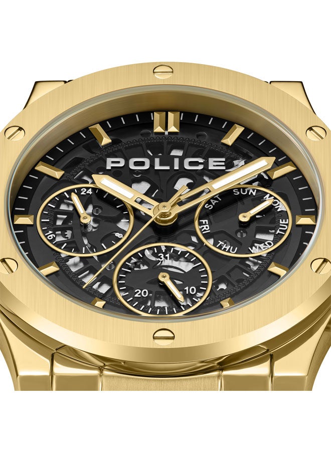 Men's Knotty 42mm Multi-Function Watch with Ion-Plated Gold Top Ring & Stainless Steel Bracelet