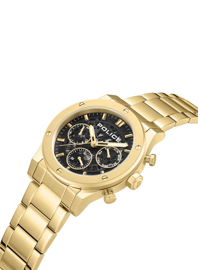Men's Knotty 42mm Multi-Function Watch with Ion-Plated Gold Top Ring & Stainless Steel Bracelet
