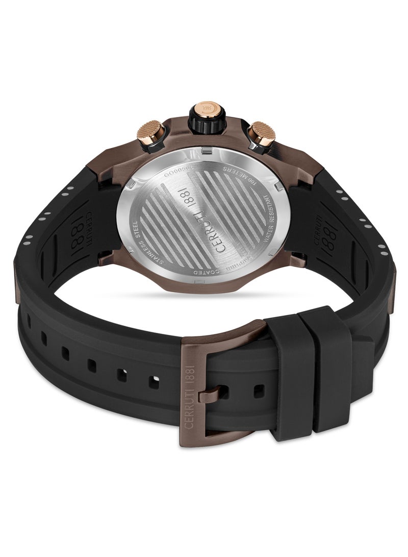 Men's Lucardo Chronograph Watch - Black Dial, Black Silicone Strap
