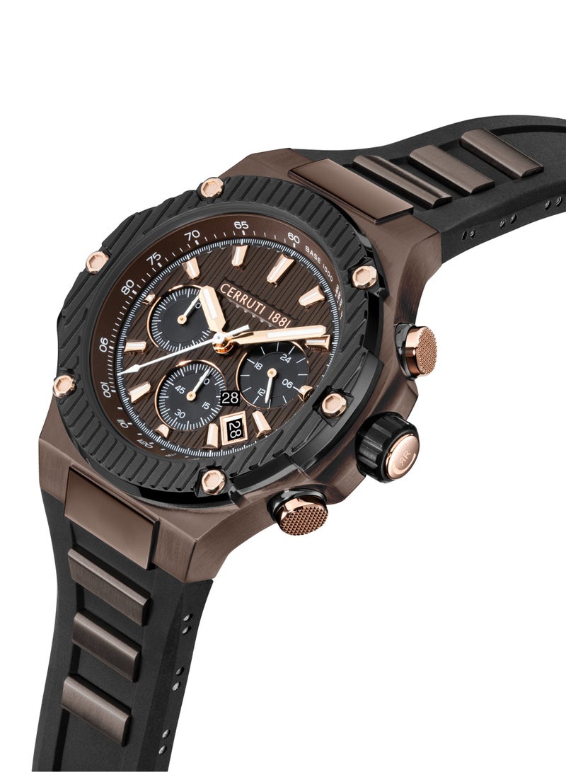 Men's Lucardo Chronograph Watch - Black Dial, Black Silicone Strap