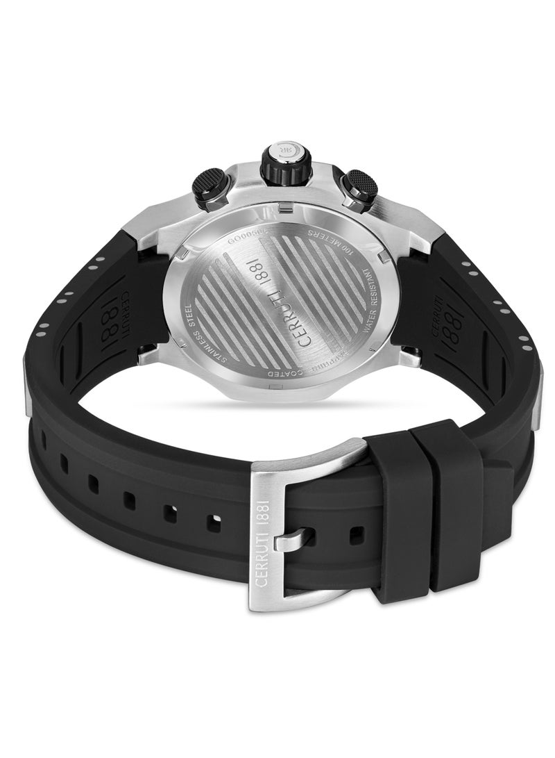 Men's Lucardo Chronograph Watch - Black and White Dial, Black Silicone Strap