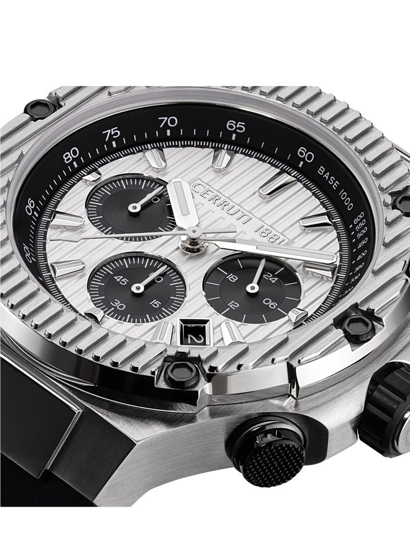 Men's Lucardo Chronograph Watch - Black and White Dial, Black Silicone Strap