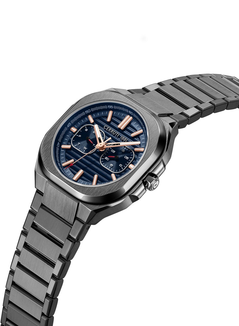 Men's Leadri Multifunction Watch - Squircle Case, Blue Dial, Rose Gold Line Indices
