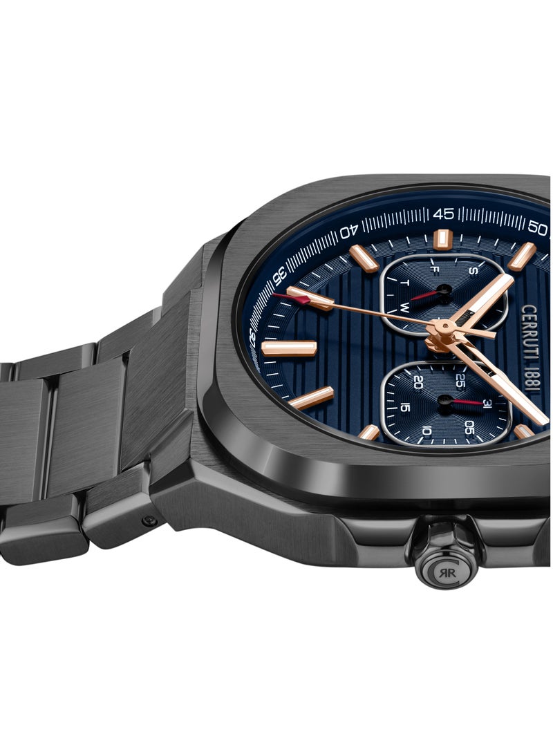 Men's Leadri Multifunction Watch - Squircle Case, Blue Dial, Rose Gold Line Indices