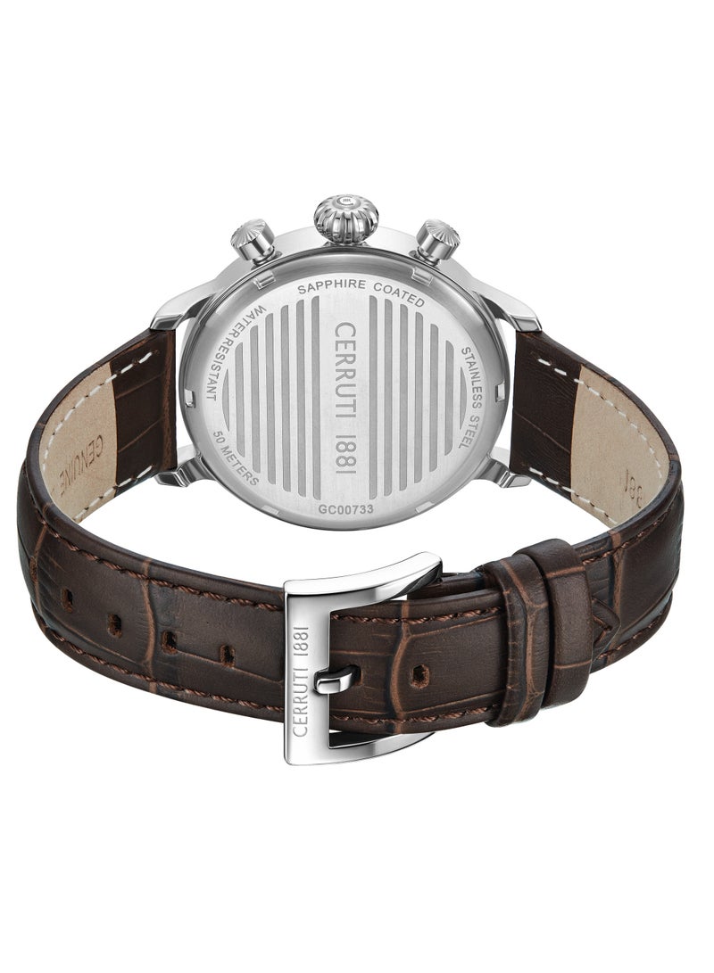 Men's Dervio Multifunction Watch - White Patterned Dial, Dark Brown Croco Calf Leather Strap