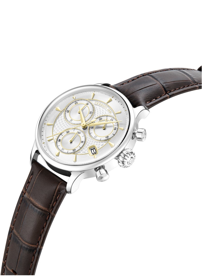 Men's Dervio Multifunction Watch - White Patterned Dial, Dark Brown Croco Calf Leather Strap
