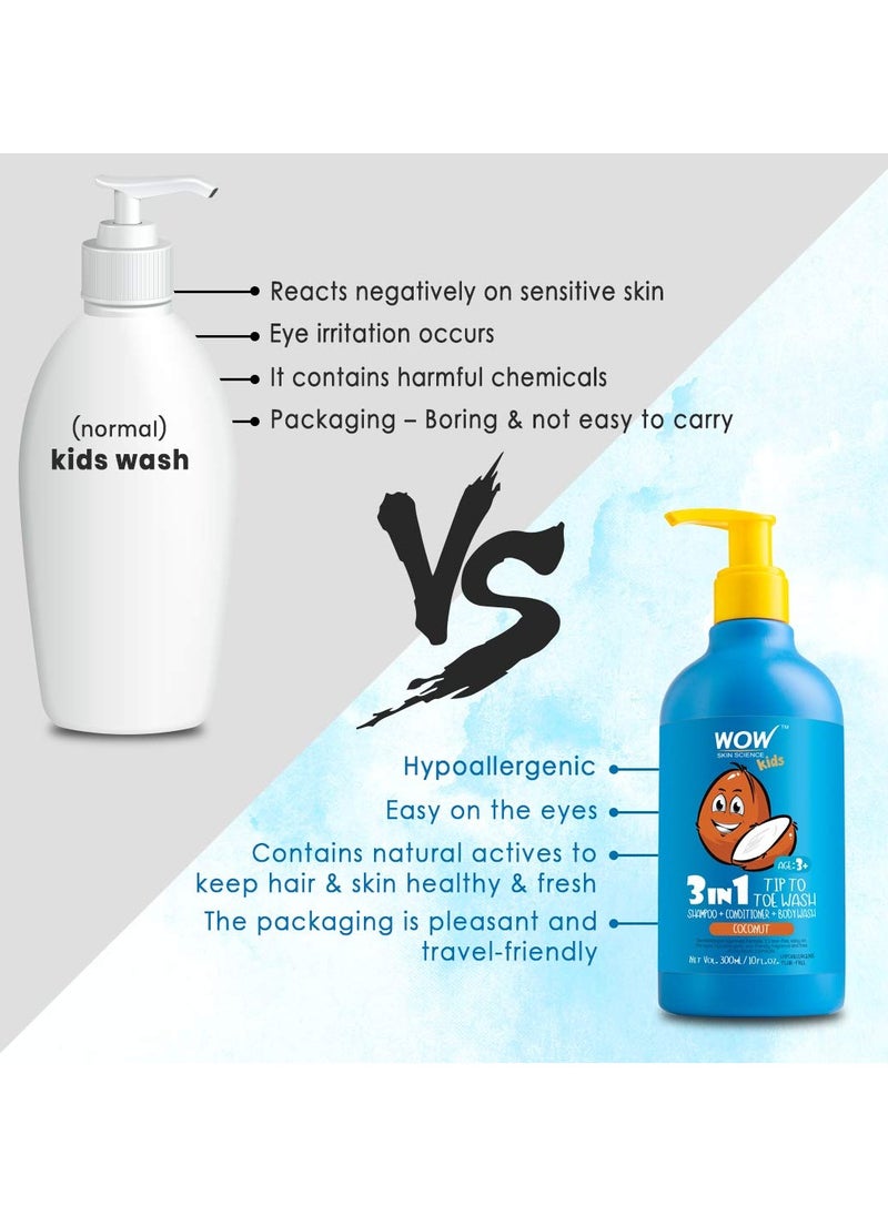 Skin Science Kids Tip To Toe Wash - Shampoo - Conditioner - Body Wash - No Sulphates & Parabens - Coconut, 300 ml