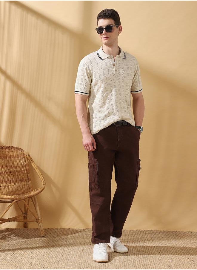 Men's Off White Cotton Blend Textured Relaxed T-Shirt