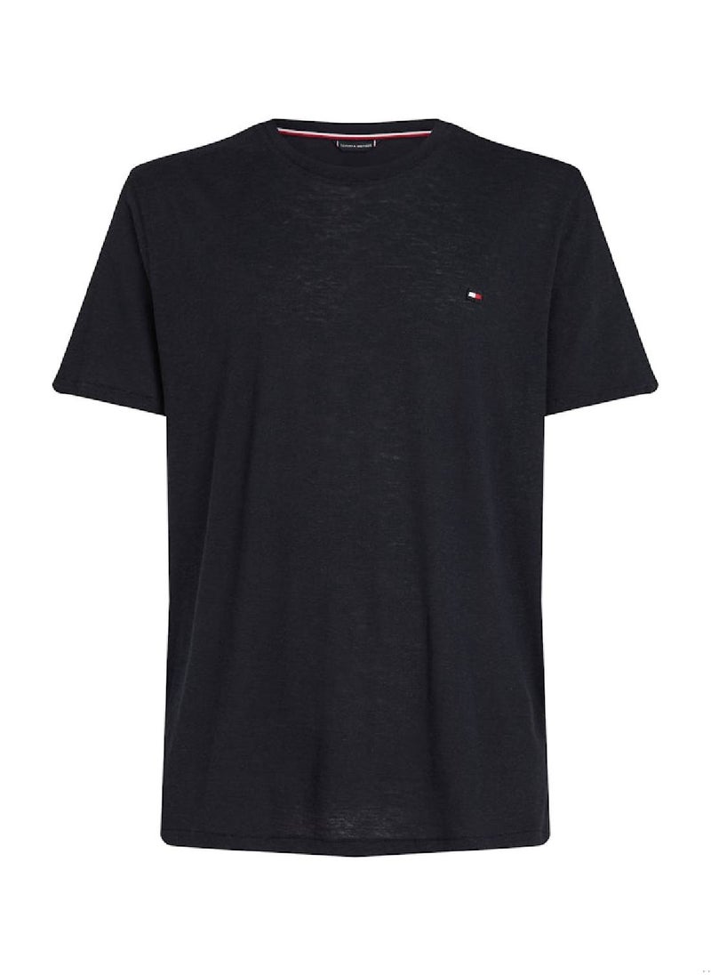 Men's Textured Crew Neck T-Shirt - Cotton Blend, Blue