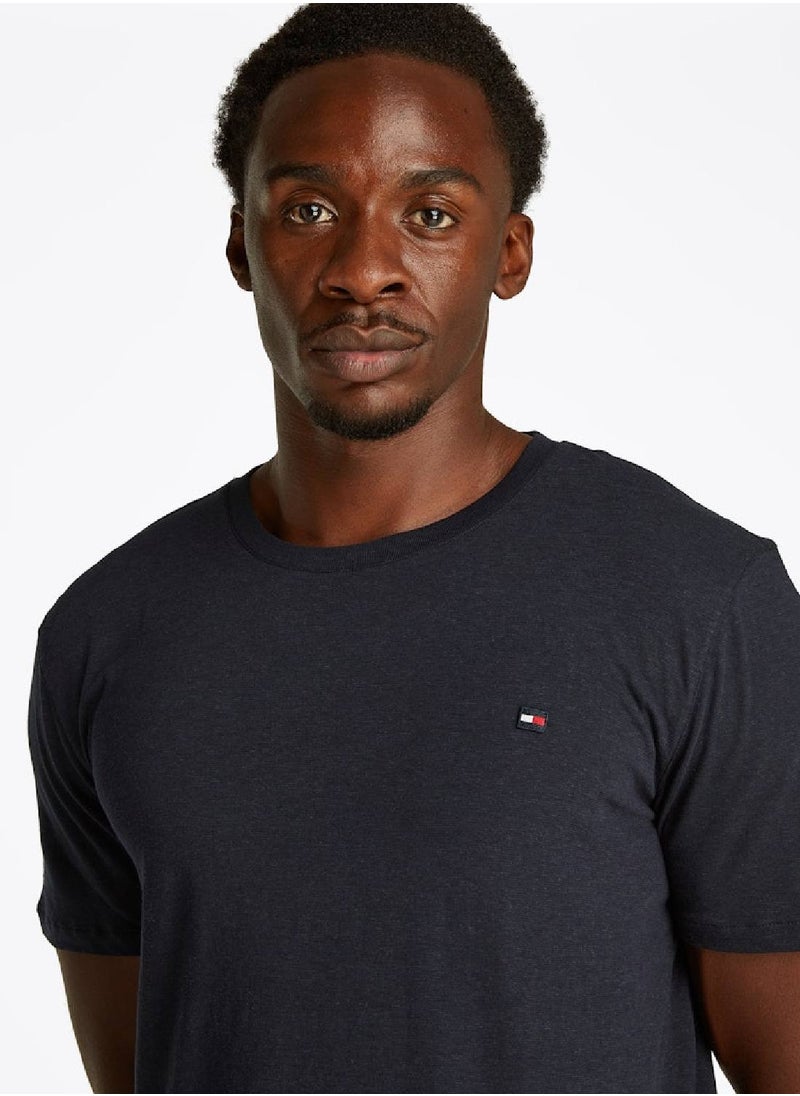 Men's Textured Crew Neck T-Shirt - Cotton Blend, Blue