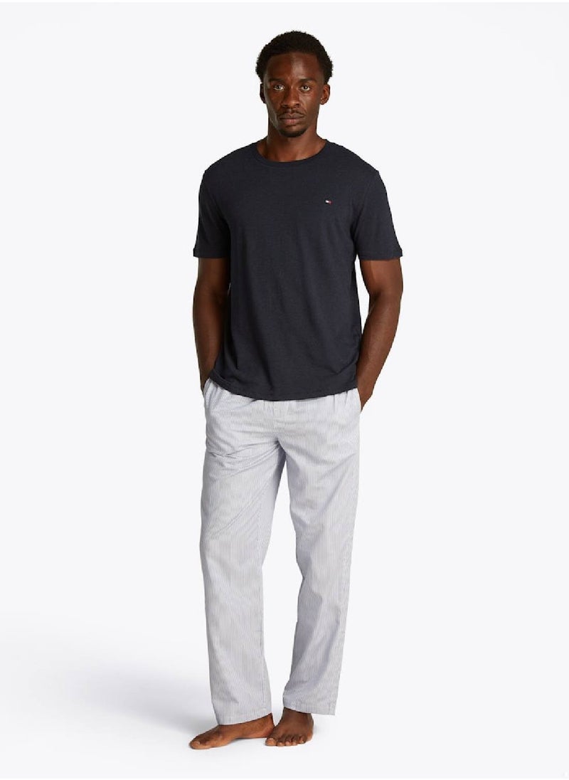 Men's Textured Crew Neck T-Shirt - Cotton Blend, Blue
