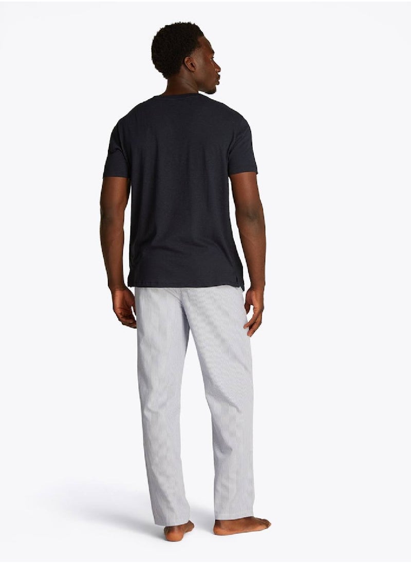 Men's Textured Crew Neck T-Shirt - Cotton Blend, Blue