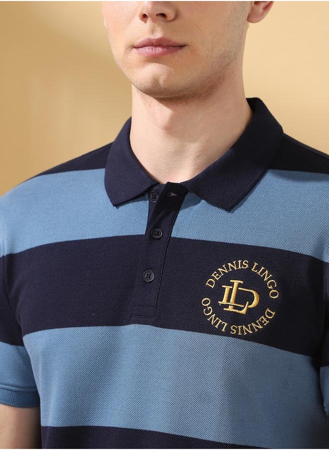 Men's Navy Blazer Cotton Blend Striped Regular Fit T-Shirt