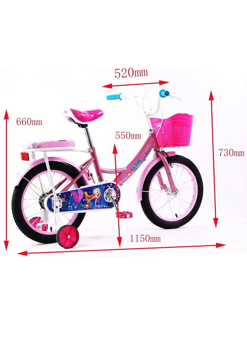 Elgo Mermaid Kids Road Bike 16 Inch w/ Training Wheels - Dark Pink