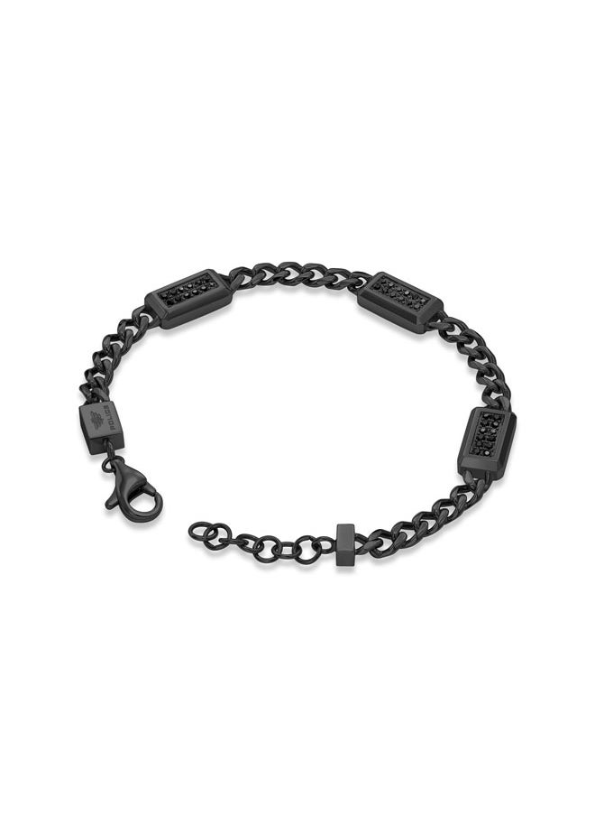 Jet BraceletBlack Ion-Plated Link Design with Black Crystal MotifsMen's Bold Rockstar  Style