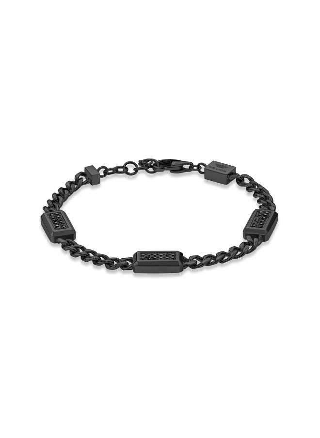 Jet BraceletBlack Ion-Plated Link Design with Black Crystal MotifsMen's Bold Rockstar  Style