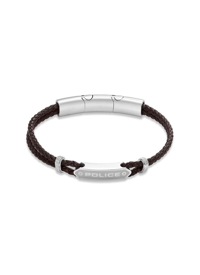 Twincord BraceletDouble Row Brown Leather with Stainless Steel Rings and Central Screwed PlaqueRugged and Sophisticated Men's Style
