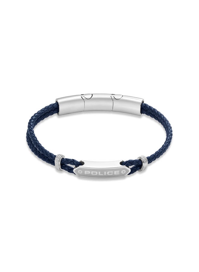 Twincord BraceletDouble Row Navy Leather with Stainless Steel Rings and Central Screwed PlaqueRugged and Sophisticated Men's Style