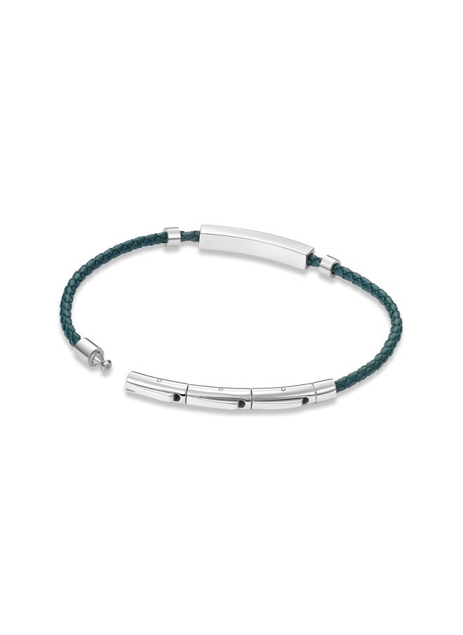 Contour BraceletOlive Green Leather with Stainless Steel Rings and Etched  PlaqueMen's Bold Statement Style