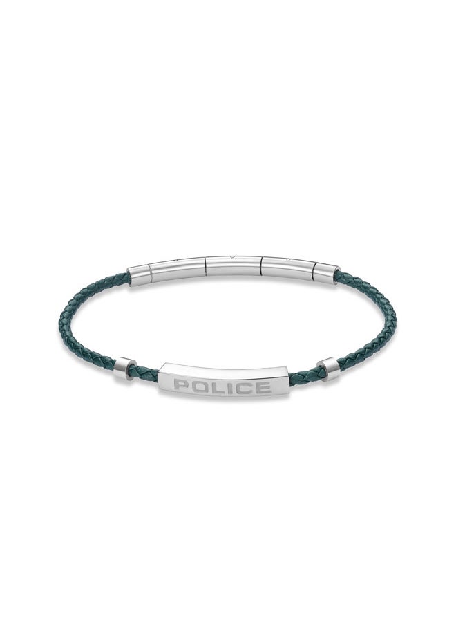 Contour BraceletOlive Green Leather with Stainless Steel Rings and Etched  PlaqueMen's Bold Statement Style